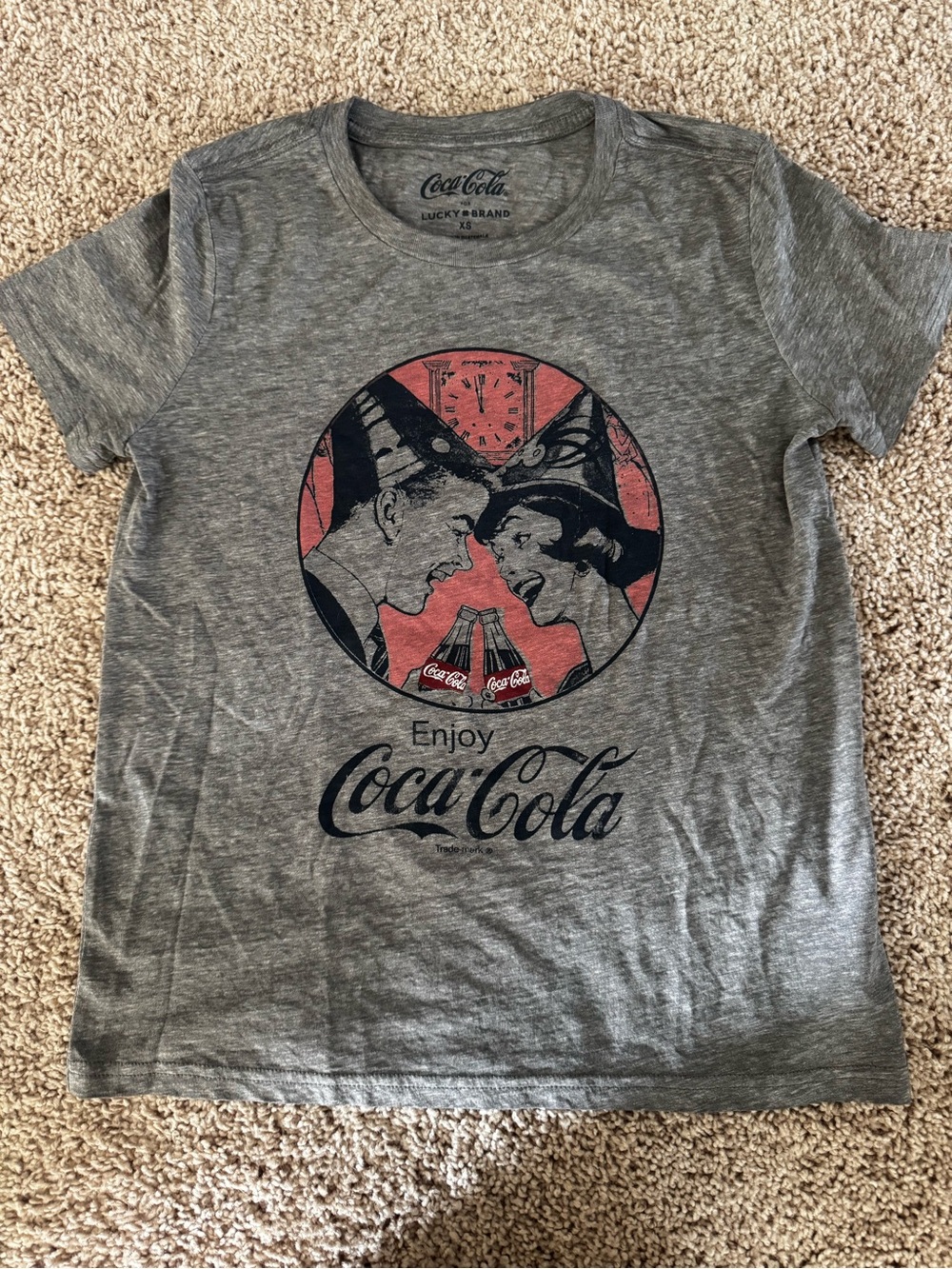 Lucky Brand Gray Short-Sleeve Tee with Red and Black Coca-Cola Graphic